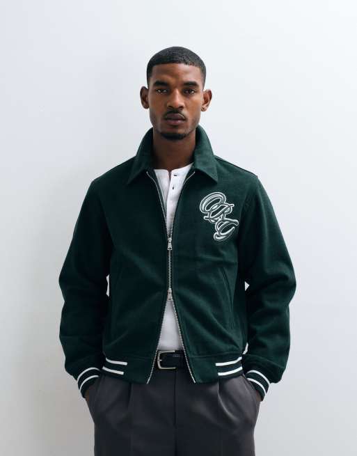 Jack & Jones varsity bomber jacket in forest green | ASOS