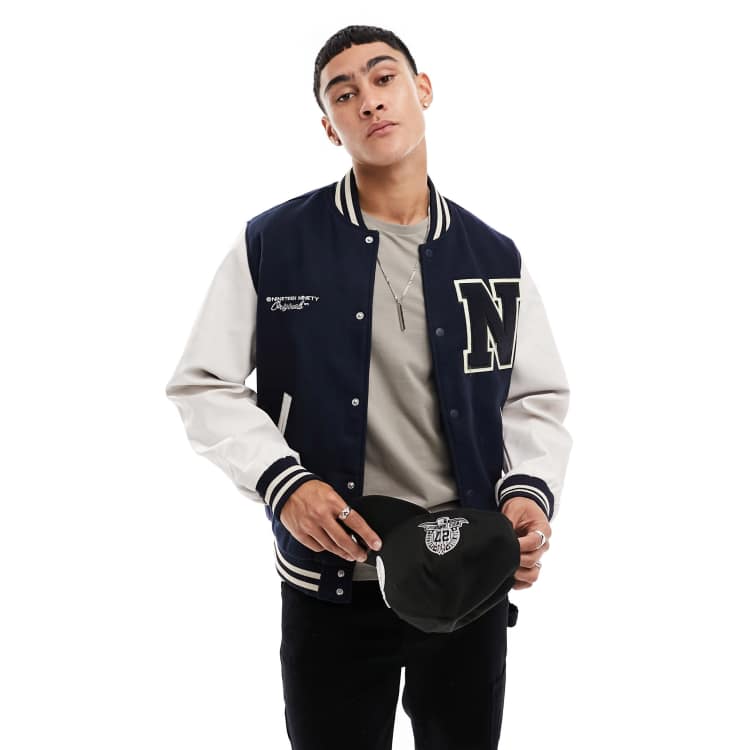 Jack Jones varsity jacket in navy ASOS