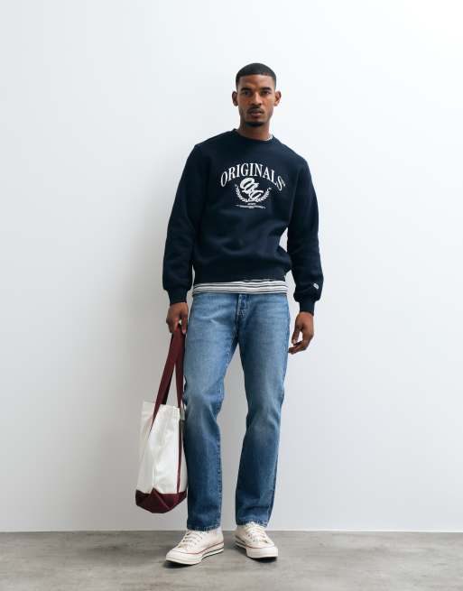 Jack & Jones varsity-logo sweatshirt i navy, 4 af 5