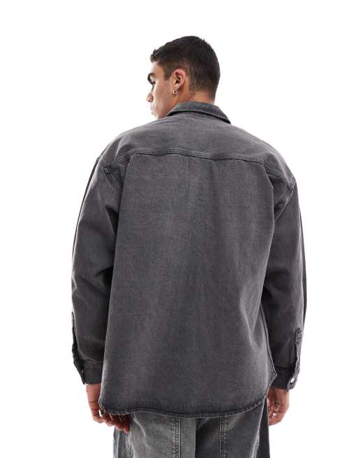 Jack & Jones - Vasket sort oversized overskjorte i kraftig denim, 3 af 4