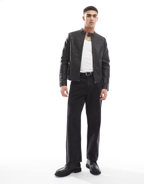 Jack & Jones - Vasket sort racerjakke i imiteret læder - view 1