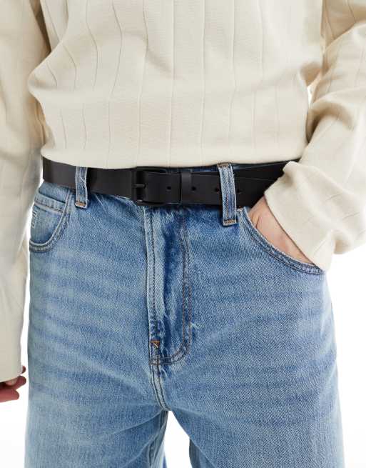 Jack & Jones – Verstärkter Ledergürtel in Schwarz