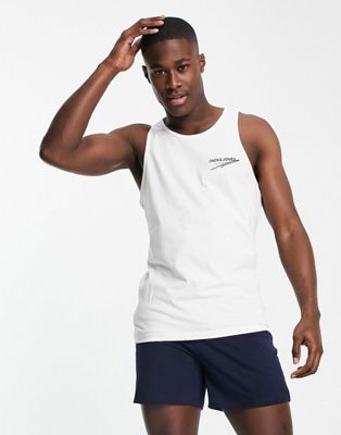 Jack & Jones vest and short lounge set in white and navy