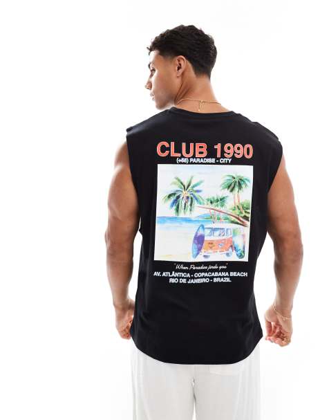 Jack & Jones vest with club 1990 back print in black - view 1