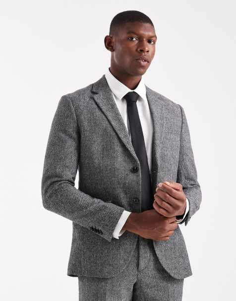 Jack & Jones - Veste de costume ajustée en laine mélangée texturée - Gris - view 1