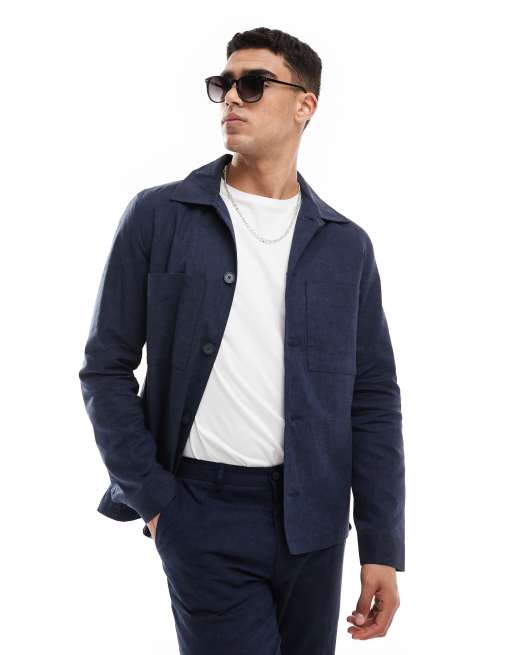 Jack Jones Veste de costume casual en lin melange de qualite superieure Bleu marine