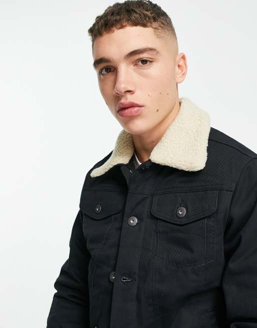 Jack & Jones - Veste en sergé avec col en imitation peau de mouton - Noir, 3 de 4