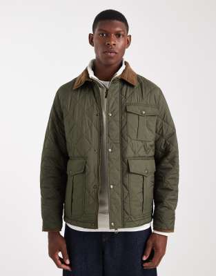 Jack & Jones - Veste matelassée avec col en velours côtelé - Vert foncé