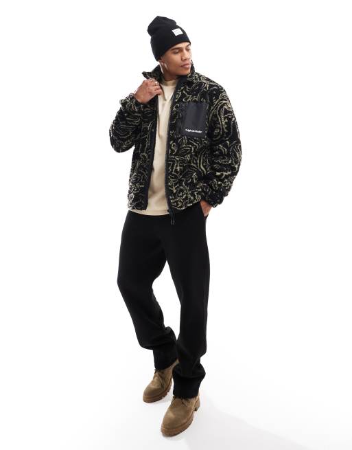 Jack & Jones - Veste zippée en imitation peau de mouton à imprimé cachemire - Noir, 3 de 4
