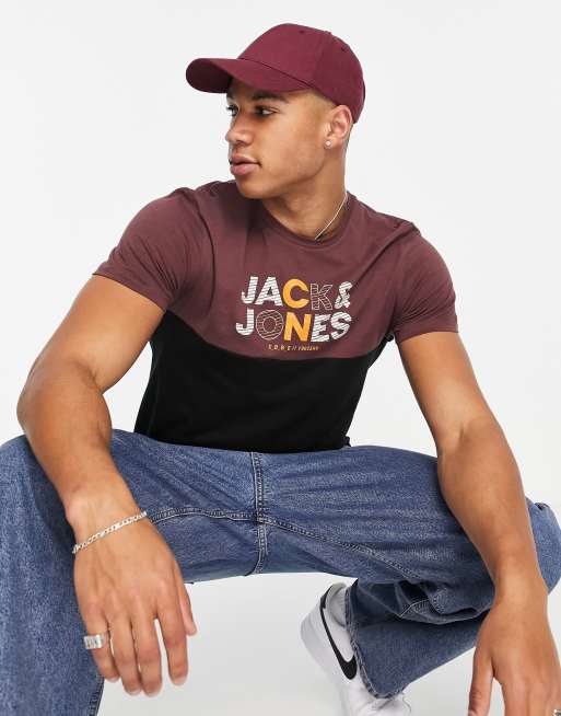 Jack & Jones – Vinröd t-shirt med rund halsringning och logga, 2 av 4
