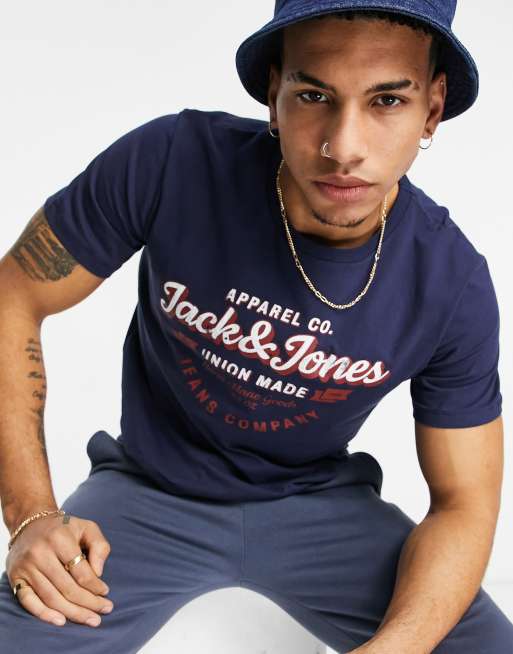 Jack & Jones vintage logo tshirt in navy ASOS