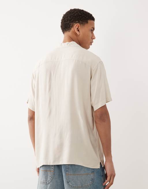 Jack & Jones viscose shirt in short sleeve in cream, 3 of 5