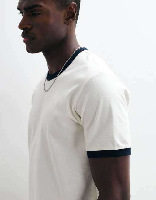 Jack & Jones – Vit och blå t-shirt med kantrand, 4 av 5