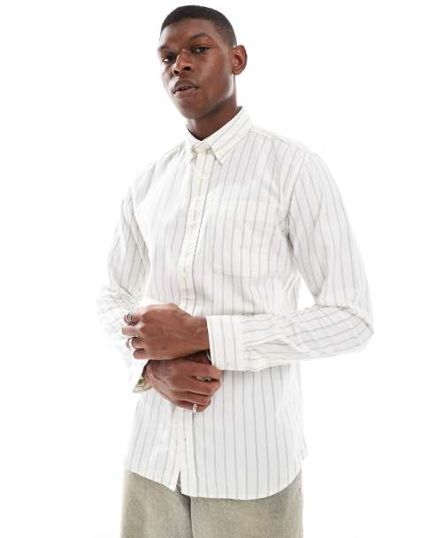 Jack & Jones – Vit, randig oxfordskjorta med smala passform - view 1