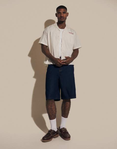 Jack & Jones – Vit, randig poplinskjorta med korta ärmar och broderi - view 1