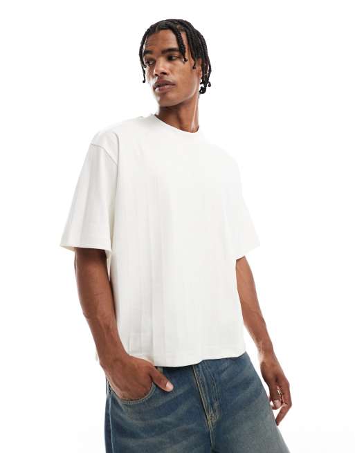Jack & Jones – Vit, ribbad t-shirt i kort oversize-modell