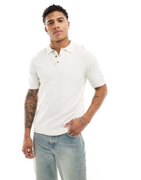 Jack & Jones – Vit, stickad pikétröja - view 1