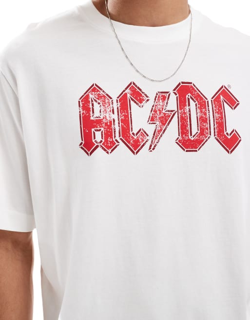 Jack & Jones – Vit t-shirt i oversize med AC/DC-tryck framtill, 2 av 4