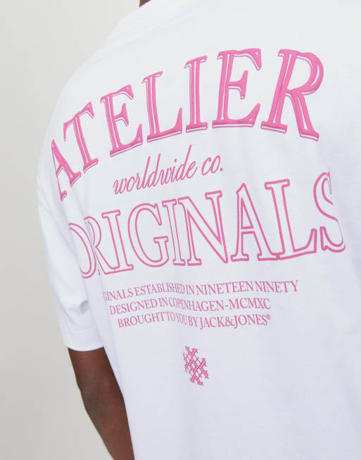 Jack & Jones – Vit t-shirt i oversize med 'Atelier'-tryck baktill, 4 av 4