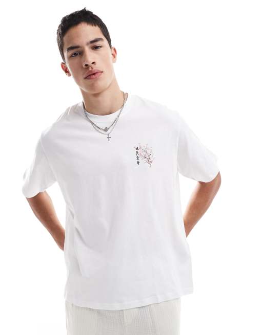 Jack & Jones – Vit t-shirt i oversize med japanskt blomtryck, 4 av 4