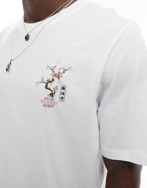 Jack & Jones – Vit t-shirt i oversize med körsbärstryck baktill, 3 av 4