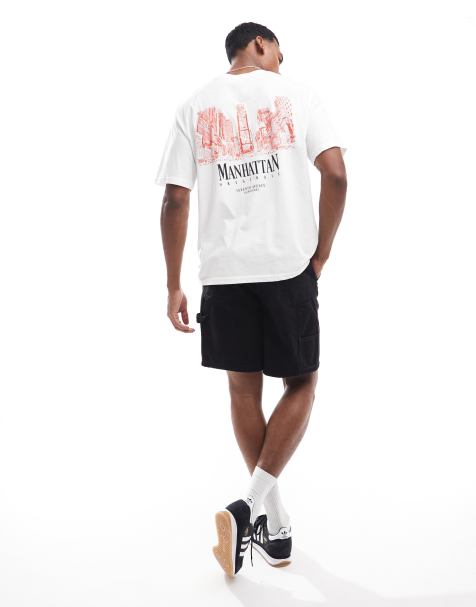 Jack & Jones – Vit t-shirt i oversize med Manhattan-tryck baktill - view 1