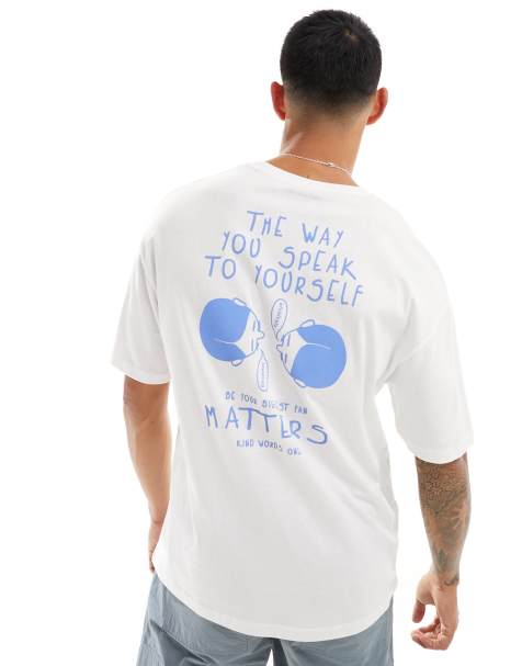 Jack & Jones – Vit t-shirt i oversize med "speak to yourself"-tryck baktill - view 1