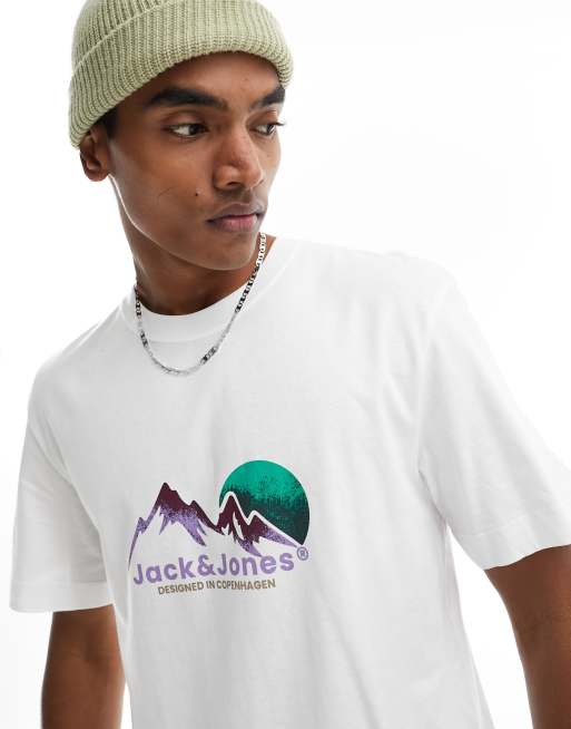 Jack & Jones – Vit t-shirt med bergstryck