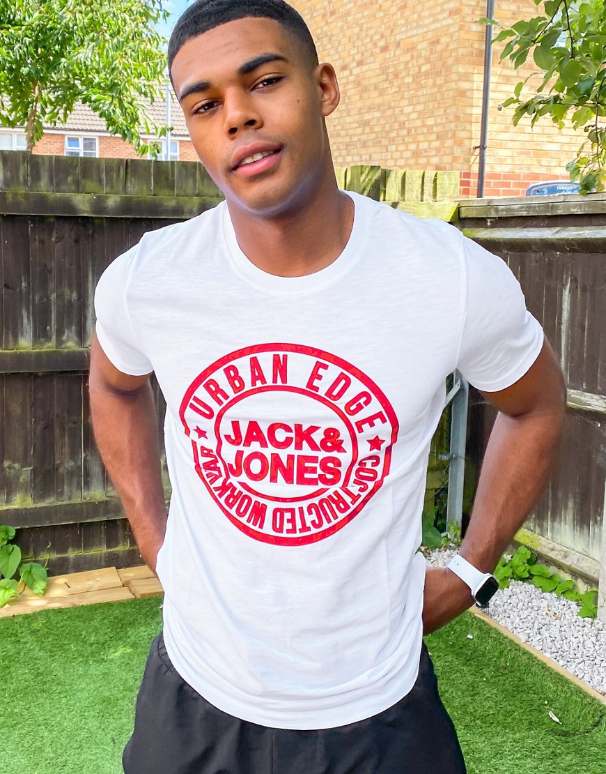 Jack & Jones – Vit t-shirt med rund logga