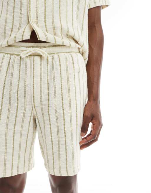 Jack & Jones – Vita, grönrandiga shorts med textur, del av set, 2 av 5