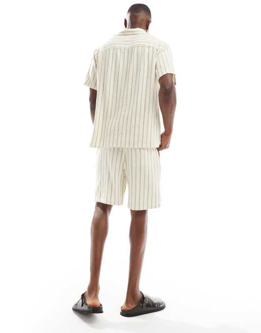 Jack & Jones – Vita, grönrandiga shorts med textur, del av set, 5 av 5