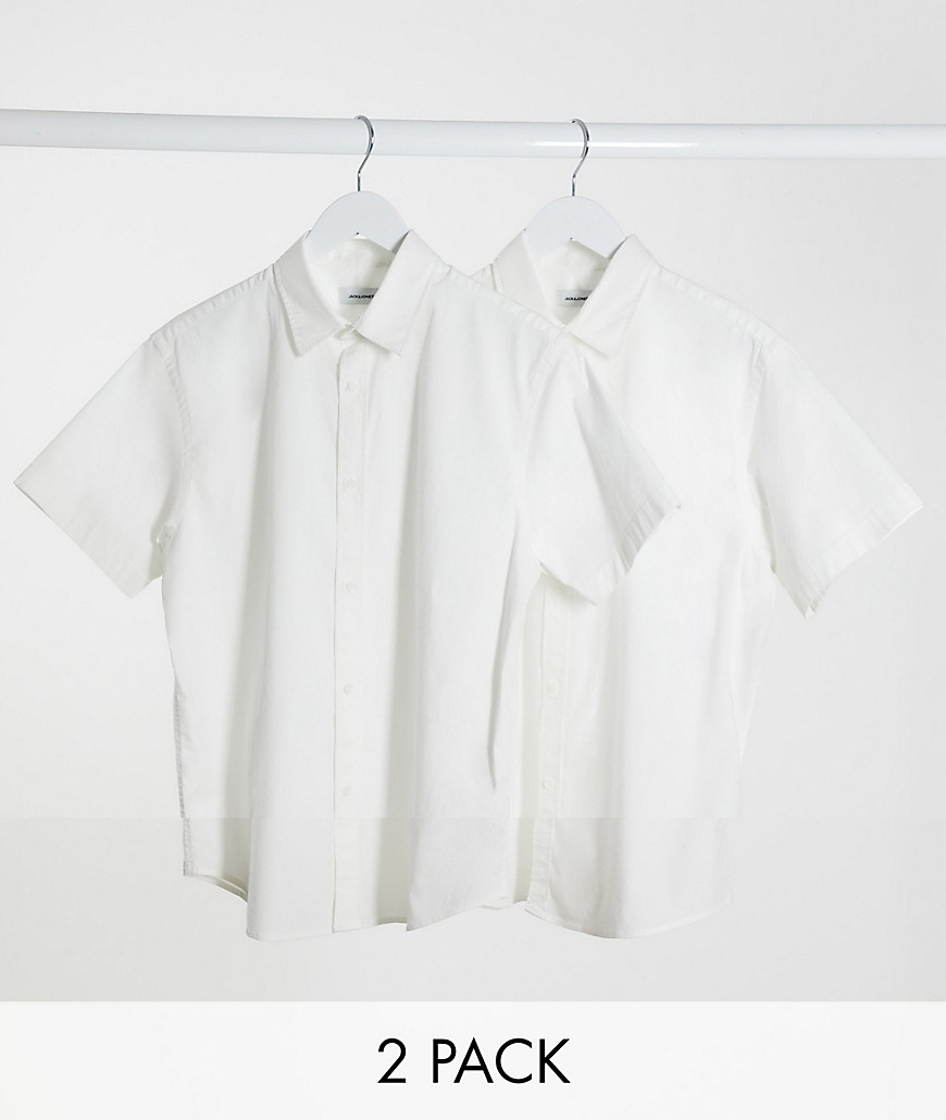 Jack & Jones – Vita kortärmade skjortor med stretch i 2-pack