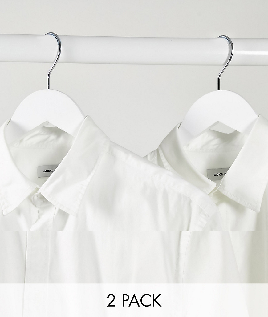 Jack & Jones – Vita skjortor med stretch i 2-pack