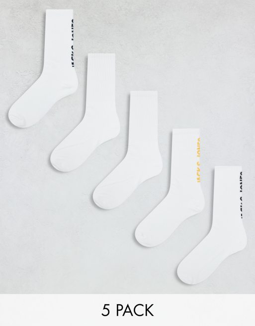 Jack & Jones – Vita sportstrumpor med logga, 5-pack
