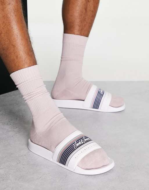 Jack & Jones – Vita tofflor med logga 