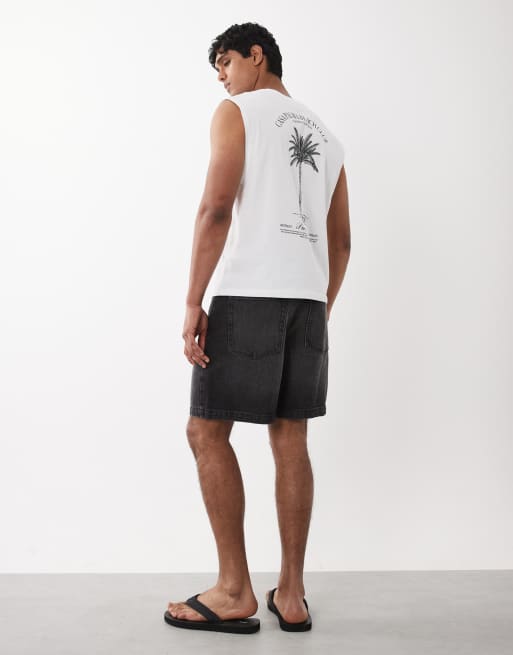 Jack & Jones – Vitt och svart linne med palmtryck baktill, 3 av 5