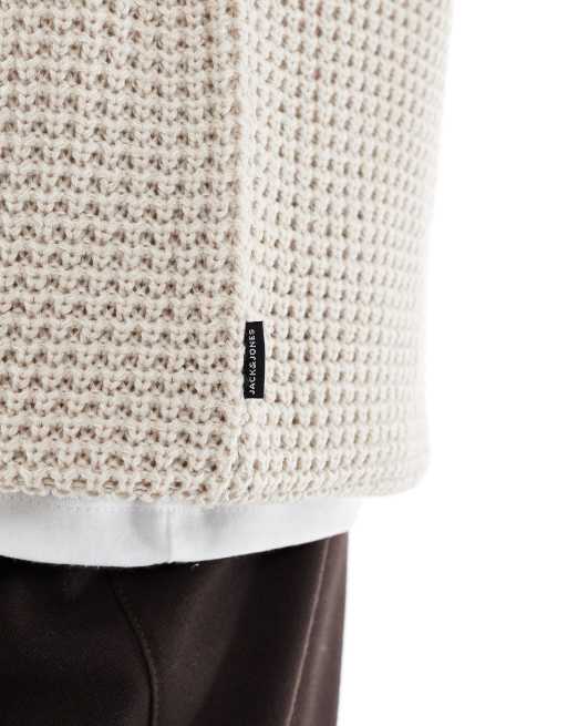 Jack & Jones waffle knit jumper in cream, 5 of 5