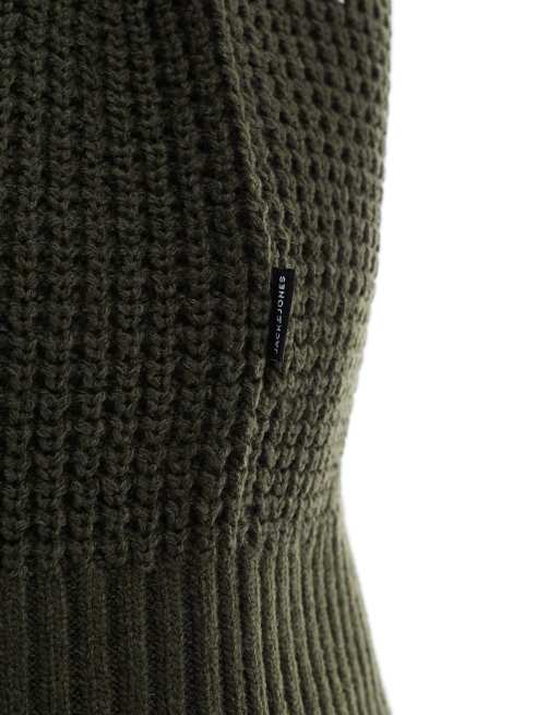 Jack & Jones waffle knit jumper in dark green, 5 of 5