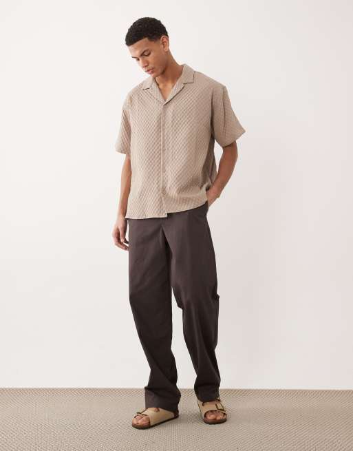 Jack & Jones waffle knit short sleeve shirt in beige, 2 of 5