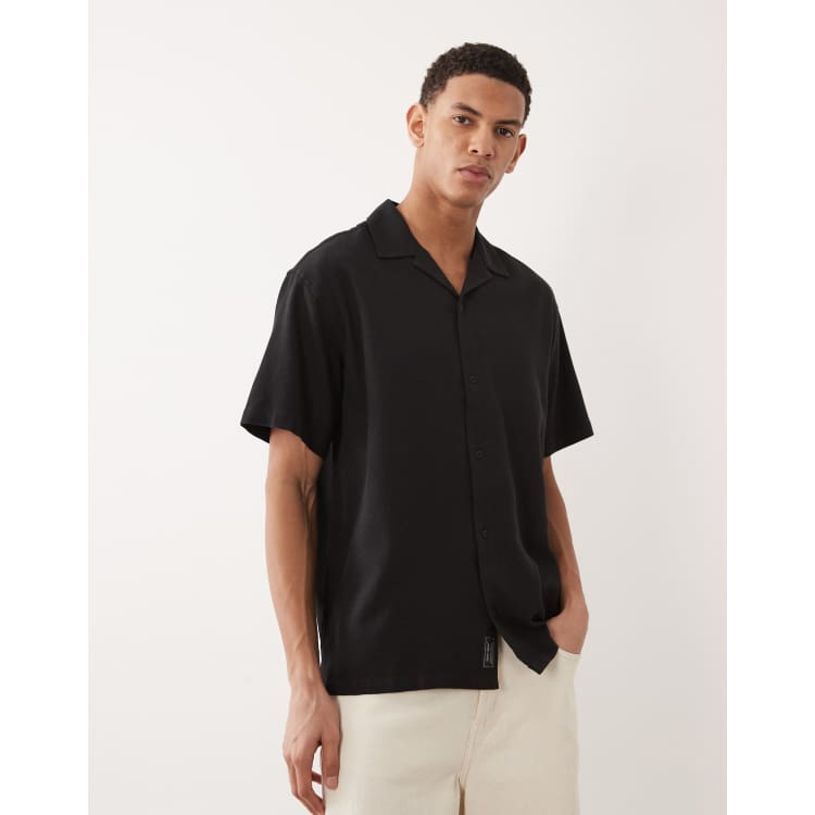 Jack & Jones waffle knit short sleeve shirt in black | ASOS
