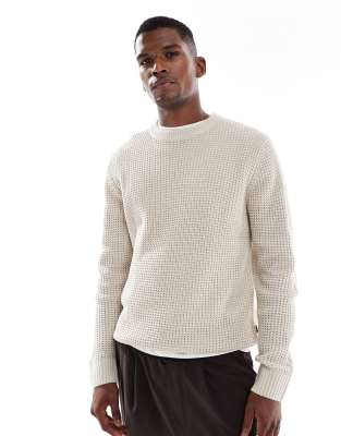 Jack & Jones Waffle Knit Sweater In White