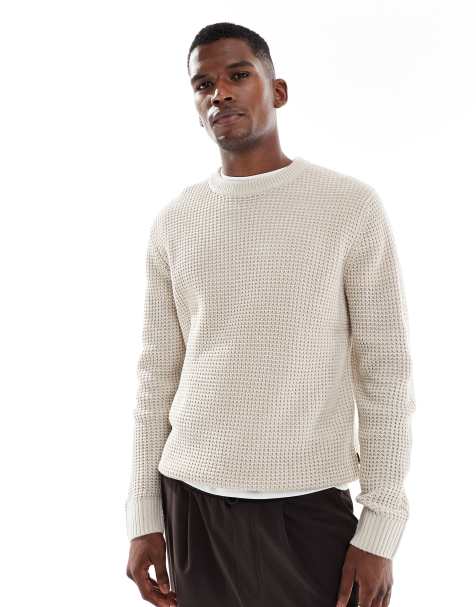 Jack & Jones waffle knit sweater in cream - view 1