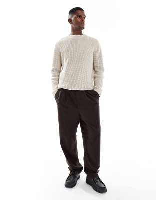 Jack & Jones Waffle Knit Sweater In White