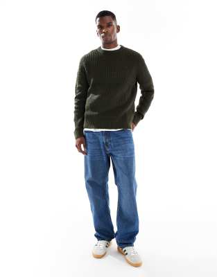 Jack & Jones Waffle Knit Sweater In Green