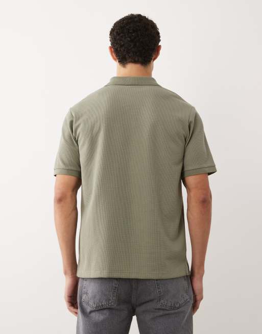 Jack & Jones waffle polo in khaki, 5 of 5