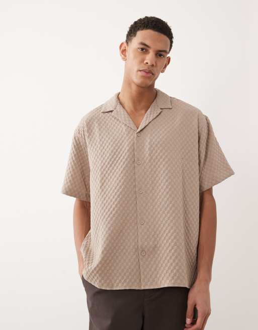 Jack & Jones waffle short sleeve shirt in beige