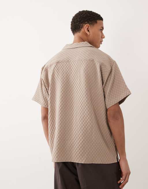 Jack & Jones waffle short sleeve shirt in beige, 3 of 5