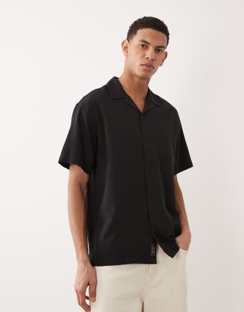 Jack & Jones waffle short sleeve shirt in black