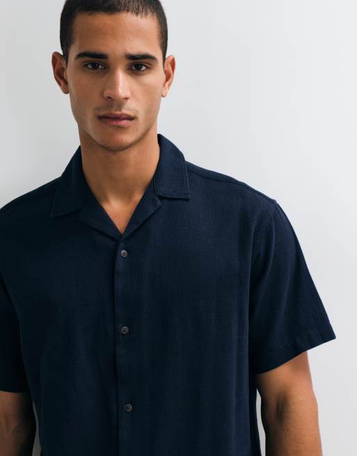 Jack & Jones waffle short sleeve shirt in navy, 3 of 5