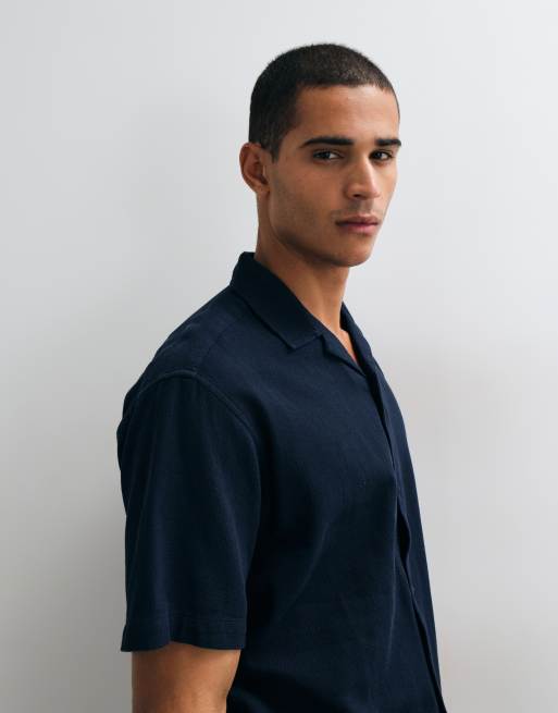 Jack & Jones waffle short sleeve shirt in navy, 4 of 5